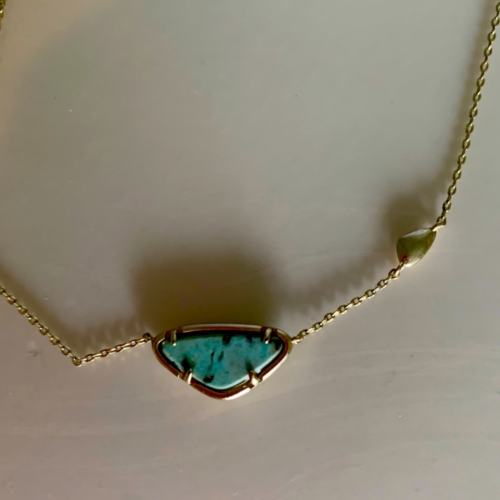 Kendra Scott gold necklace with aqua turquoise stone - dainty-LN